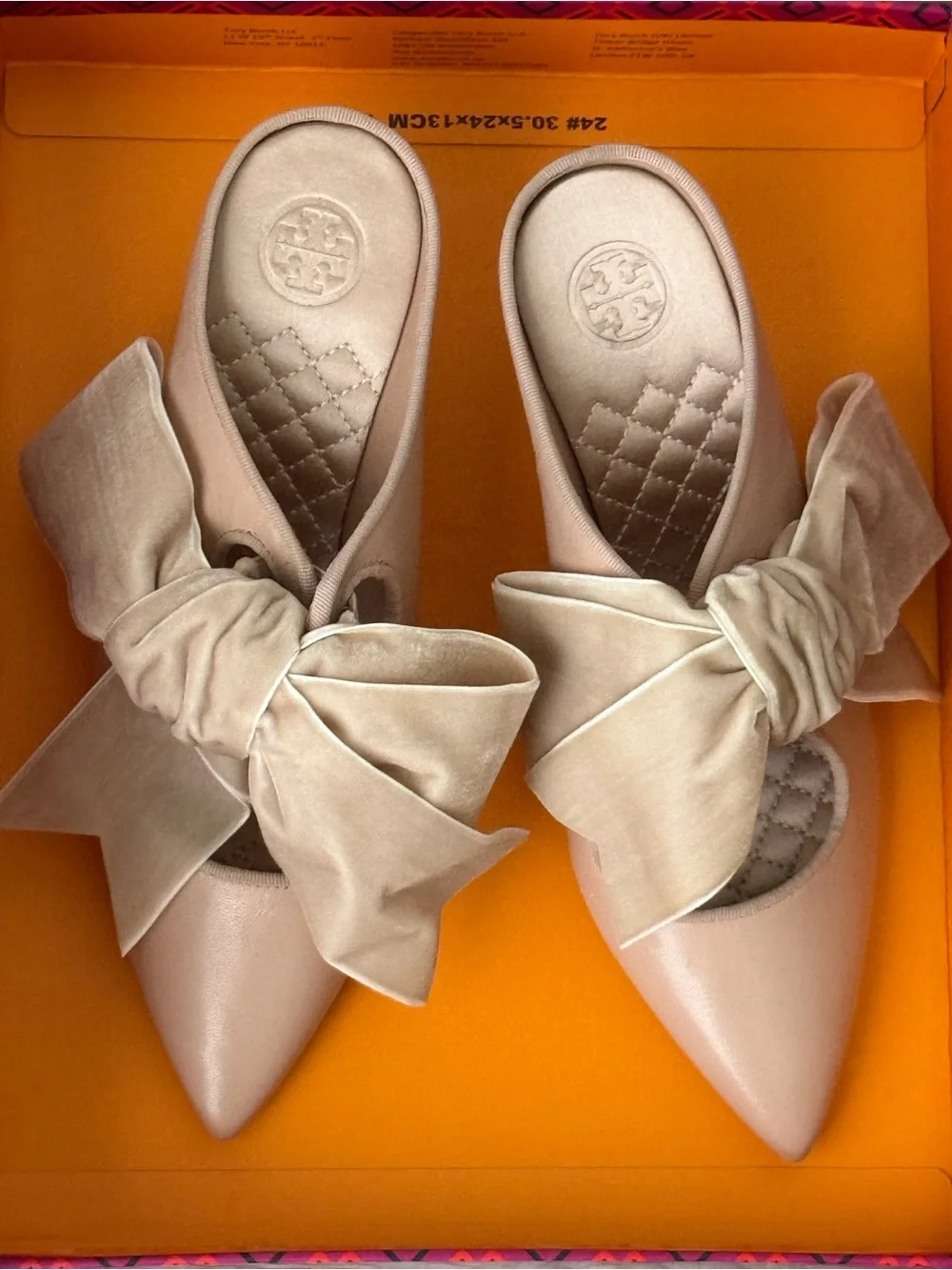 Tory Burch Cream Pointed-Toe Slip-On Mules with Oversized Bow